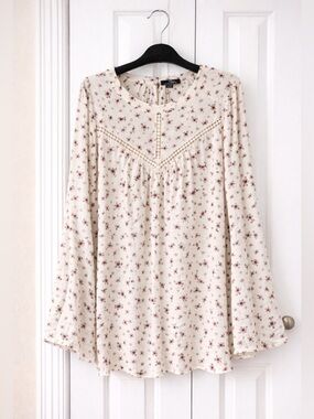 Boho Floral Blouse 2X Flowy Peasant Top Lightweight Cottagecore